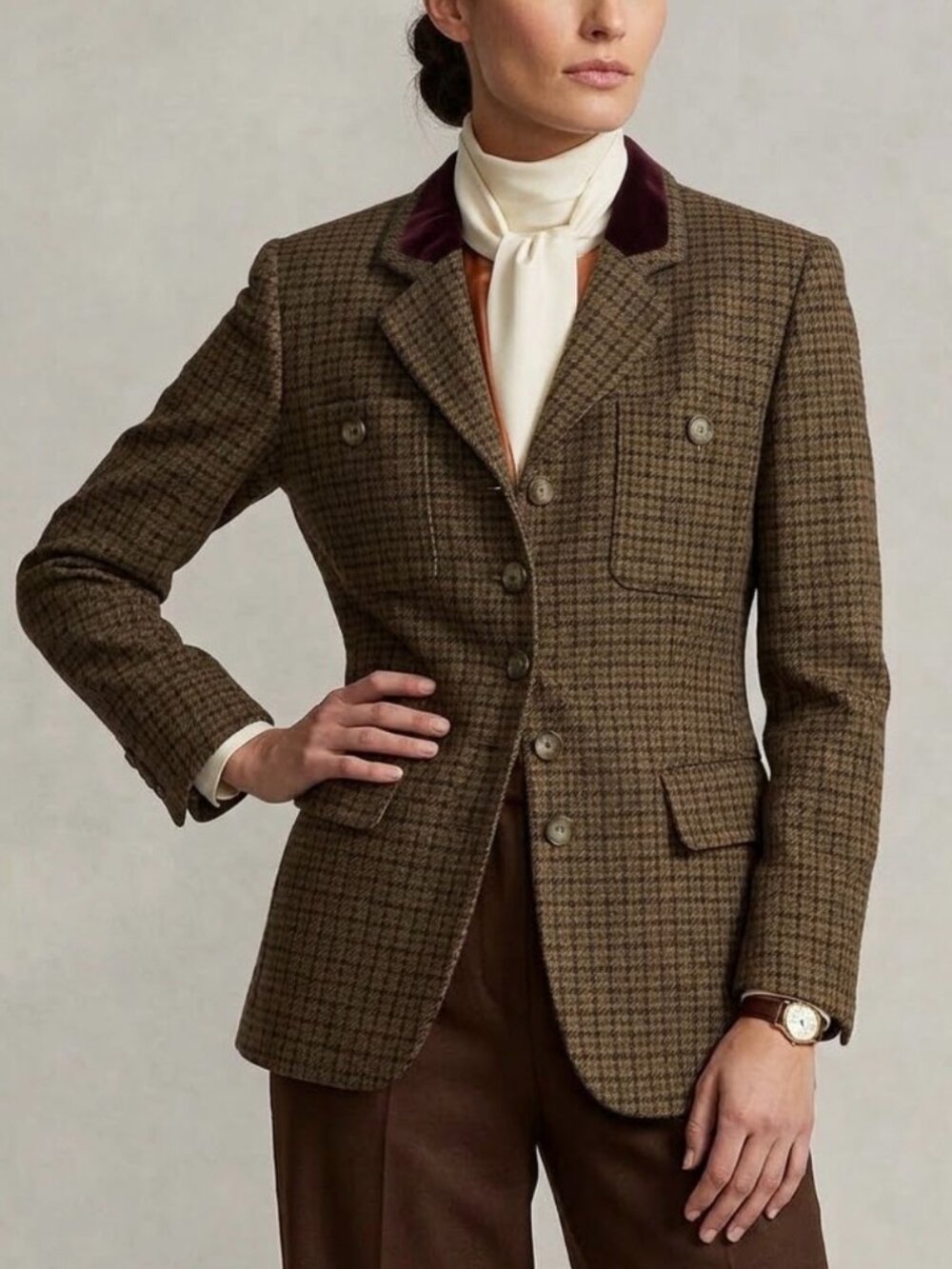 Vintage Plaid Wool Blazer 6 Velvet Collar Jones New York Heritage Equestrian